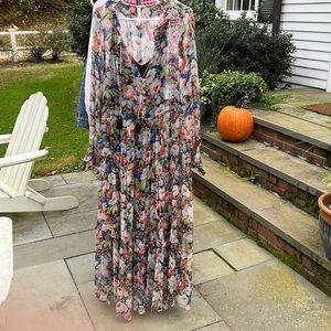 Anthropologie 2022 bohemian multi sheer maxi dress with separate black slip